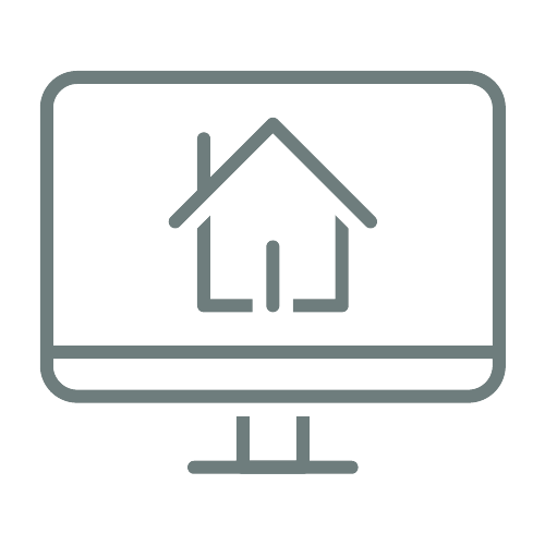 Computer screen showing a house, representing lower down payments and competitive rates.